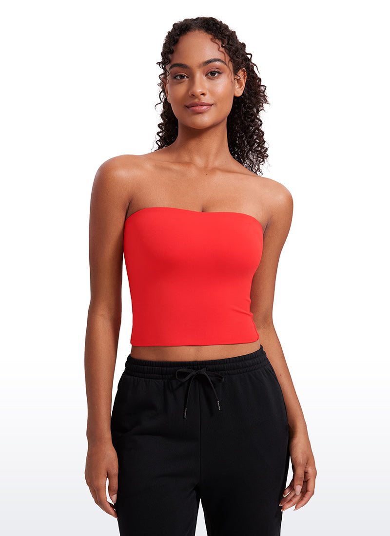 CRZ YOGA Women's Casual Butterluxe Tight Fit Strapless Tops Deep Red