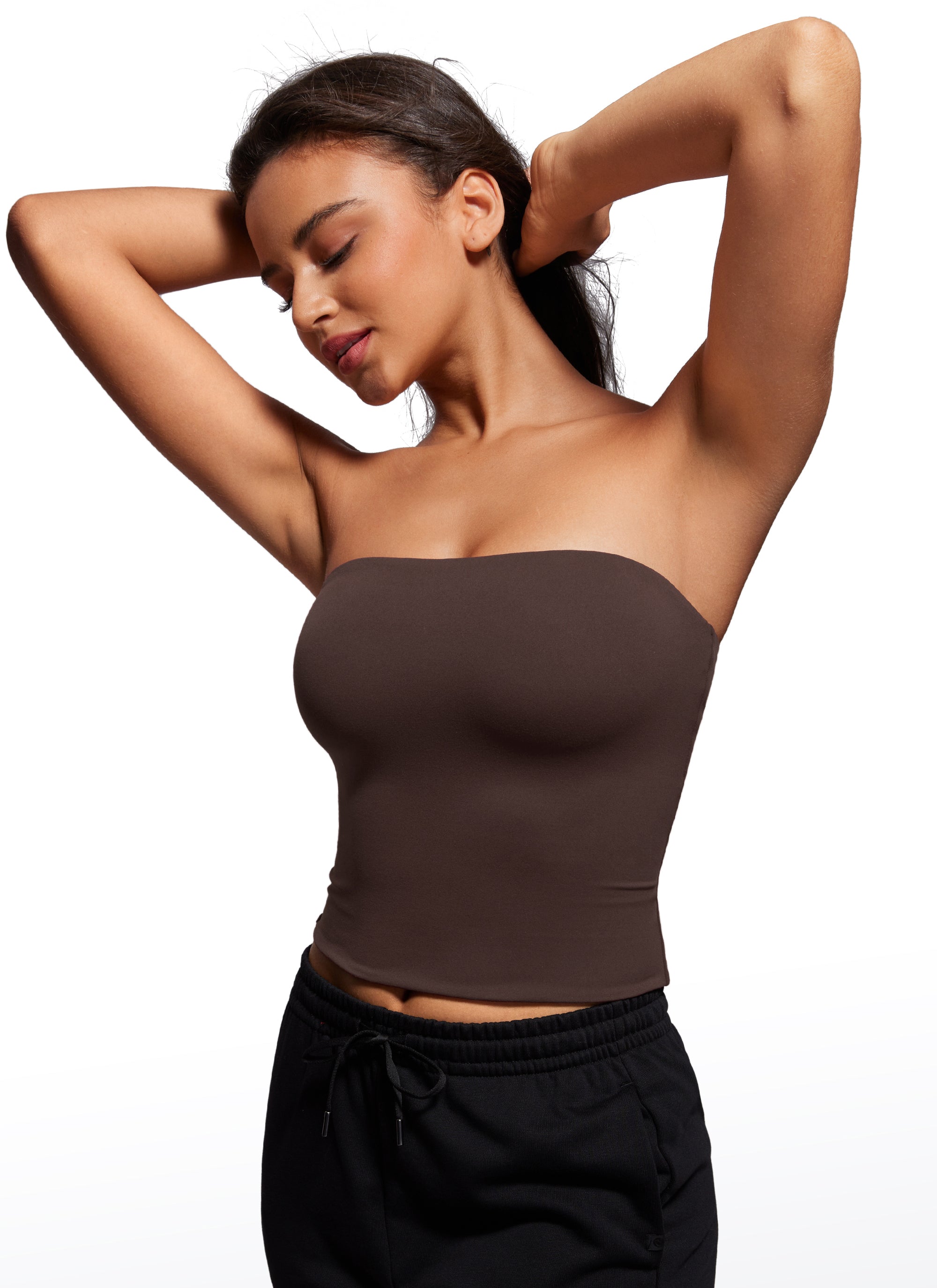 CRZ YOGA Women's Casual Butterluxe Tight Fit Strapless Tops Hot Fudge Brown