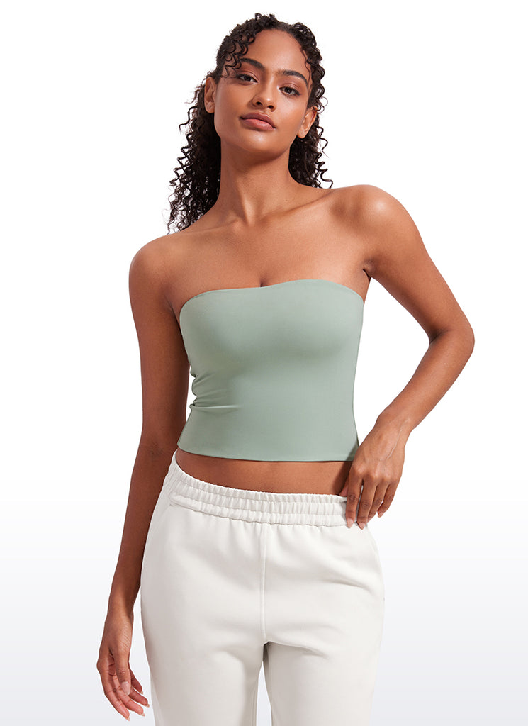 CRZ YOGA Women's Casual Butterluxe Tight Fit Strapless Tops Green Palm Court