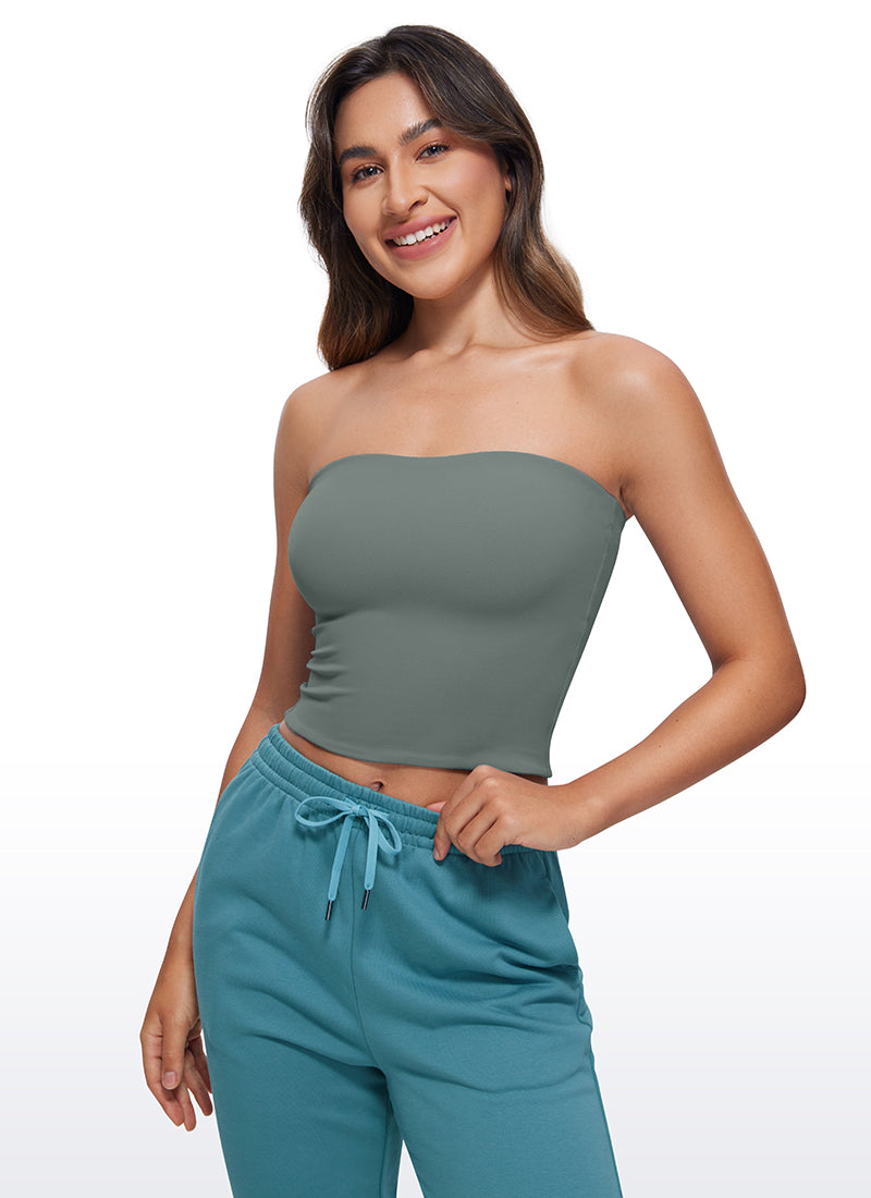 CRZ YOGA Women's Casual Butterluxe Tight Fit Strapless Tops Grey Sage