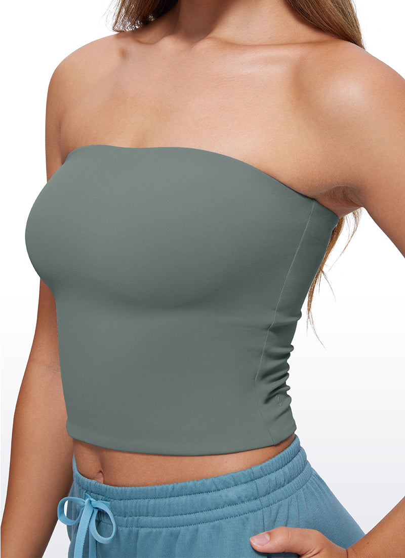 CRZ YOGA Women's Casual Butterluxe Tight Fit Strapless Tops Grey Sage