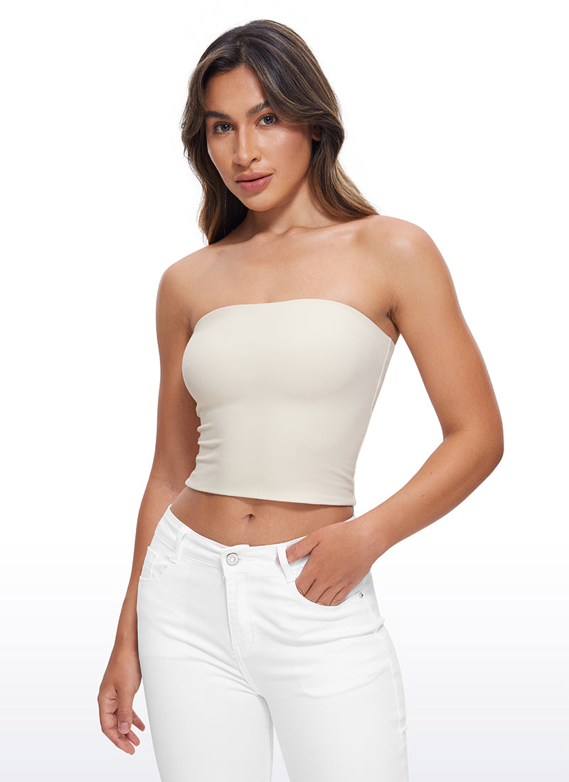 CRZ YOGA Women's Casual Butterluxe Tight Fit Strapless Tops White Apricot