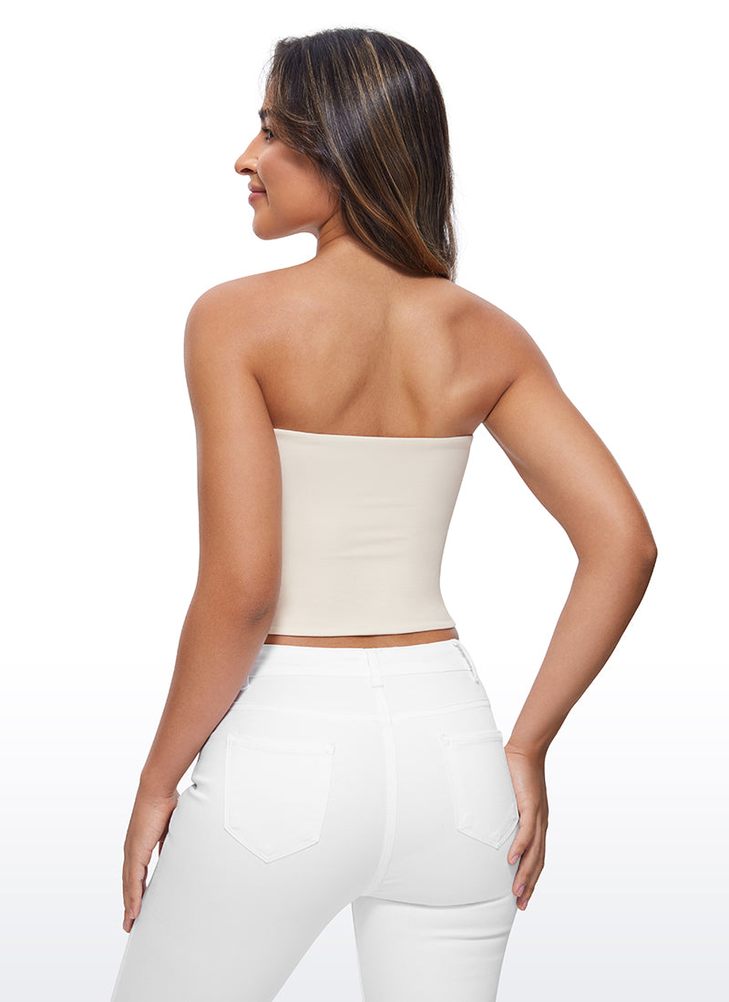 CRZ YOGA Women's Casual Butterluxe Tight Fit Strapless Tops White Apricot