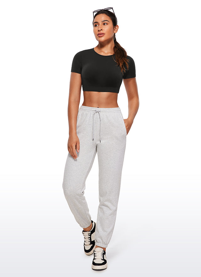 CRZ YOGA Women's Yoga Tight Fit Butterluxe Cropped Open Back Short Sleeves Black