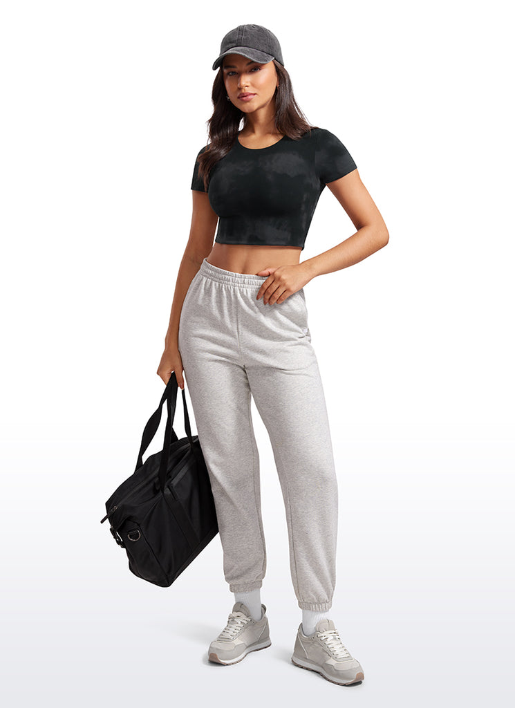 CRZ YOGA Women's Yoga Tight Fit Butterluxe Cropped Short Sleeves True Navy