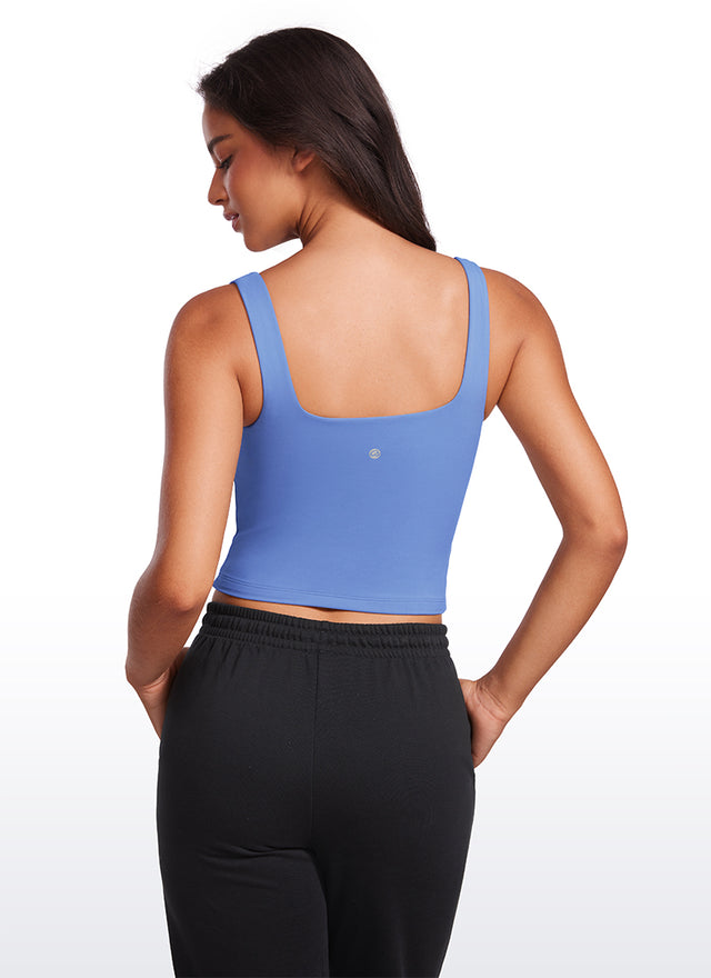 CRZ YOGA Women's Yoga Butterluxe Tight Fit Tank Tops Square Neck Wild Indigo
