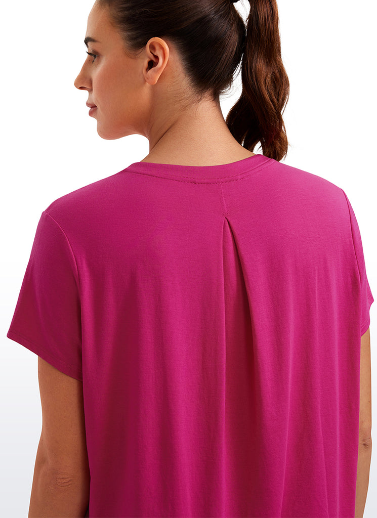 CRZ YOGA Women's Yoga Loose Fit Flowy Short Sleeves Crew Neck White