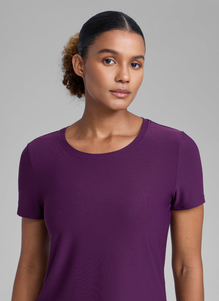 CRZ YOGA Women's Workout Lightweight Crewneck Short Sleeves Side Slit Plum Magenta