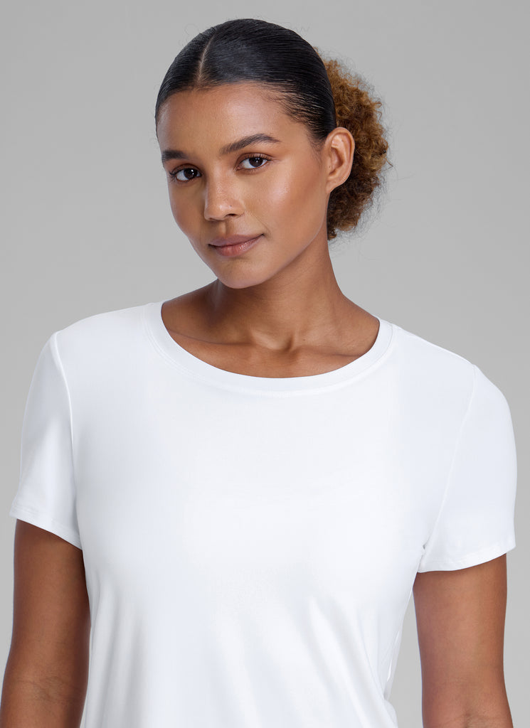 CRZ YOGA Women's Workout Lightweight Crewneck Short Sleeves Side Slit Pitch Blue