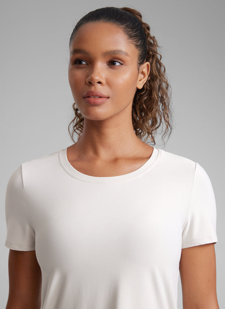 CRZ YOGA Women's Workout Lightweight Crewneck Short Sleeves Side Slit Milky White