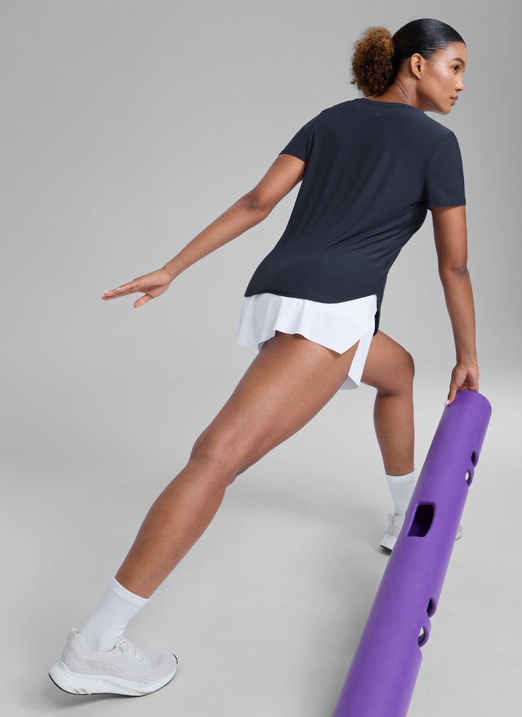 CRZ YOGA Women's Workout Lightweight Crewneck Short Sleeves Side Slit Graphite Green