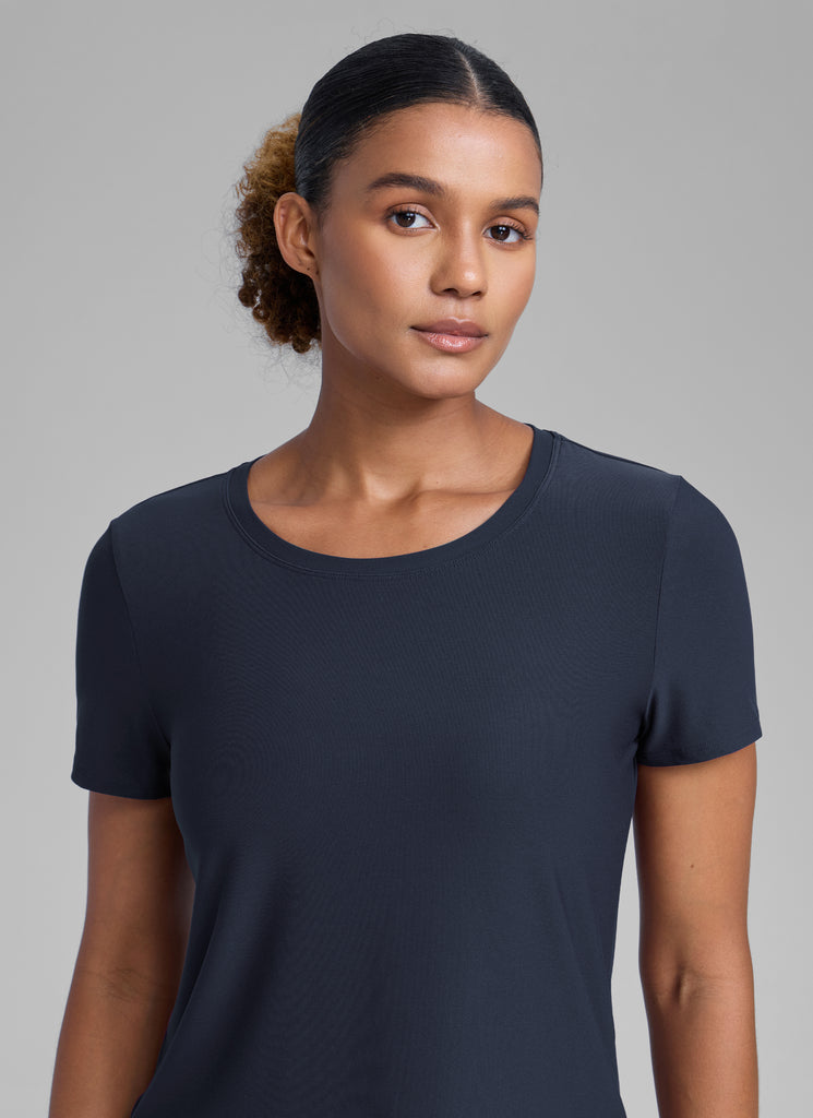 CRZ YOGA Women's Workout Lightweight Crewneck Short Sleeves Side Slit Graphite Green