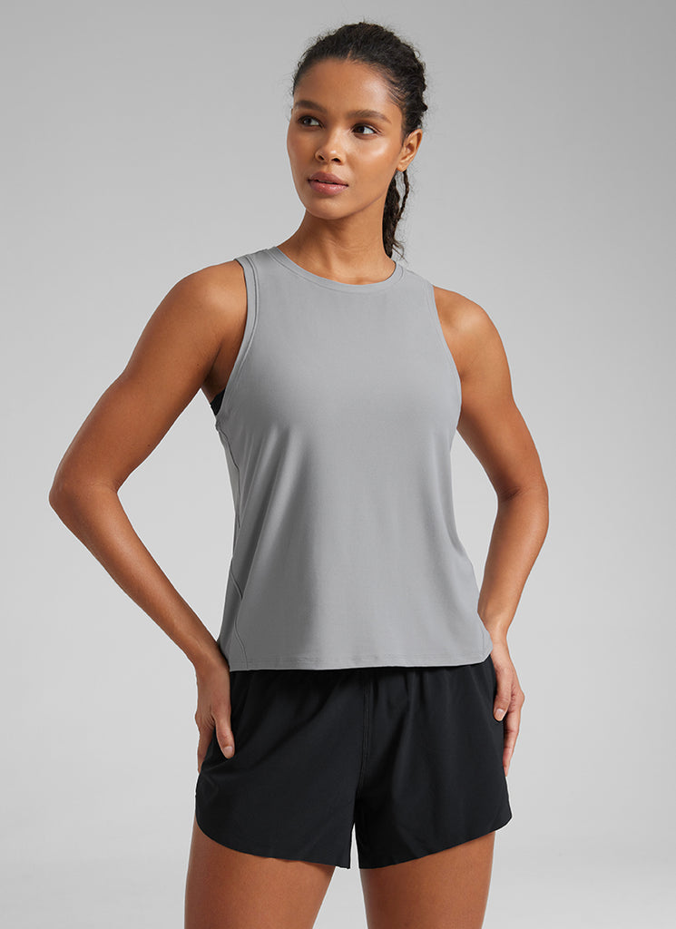 CRZ YOGA Women's Lightweight Workout Loose Fit Athletic Tank Crew Neck White Opal