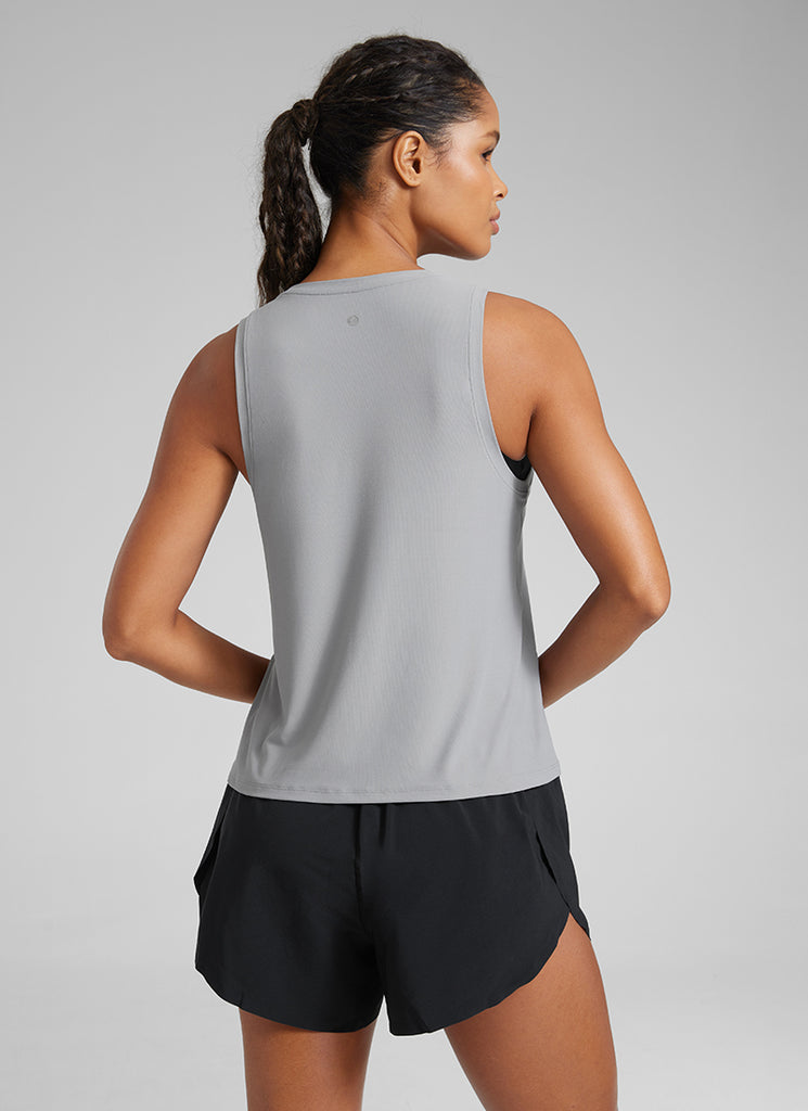 CRZ YOGA Women's Lightweight Workout Loose Fit Athletic Tank Crew Neck White Opal