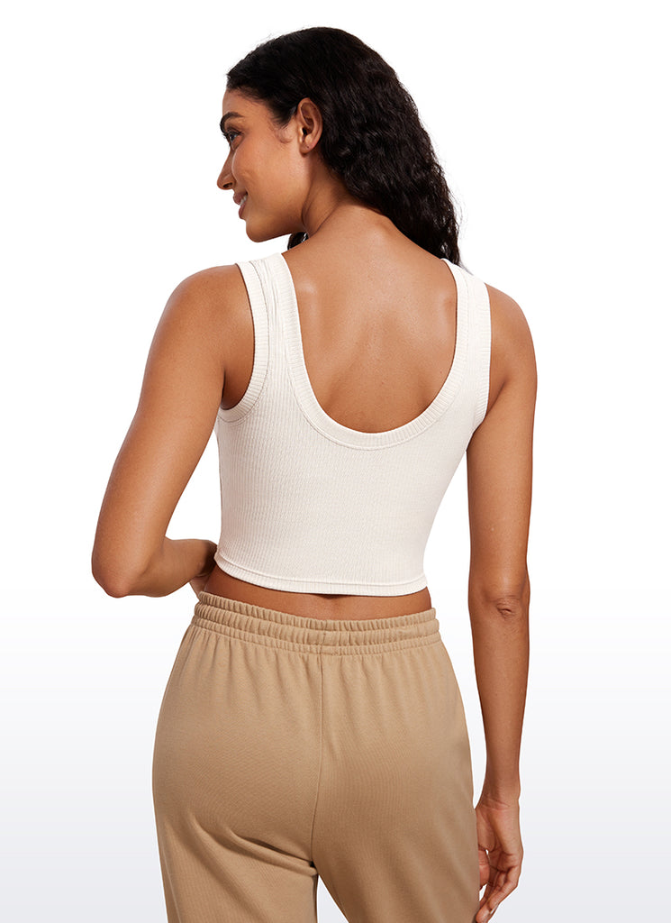 CRZ YOGA Women's Yoga Tight Fit Ribbed Tank Scoop Neck Cropped Length Black