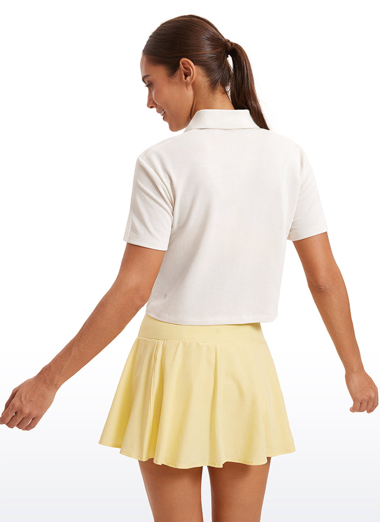 CRZ YOGA Women's 3 Button Collared Quick Dry Cropped Tennis Polo Milky White