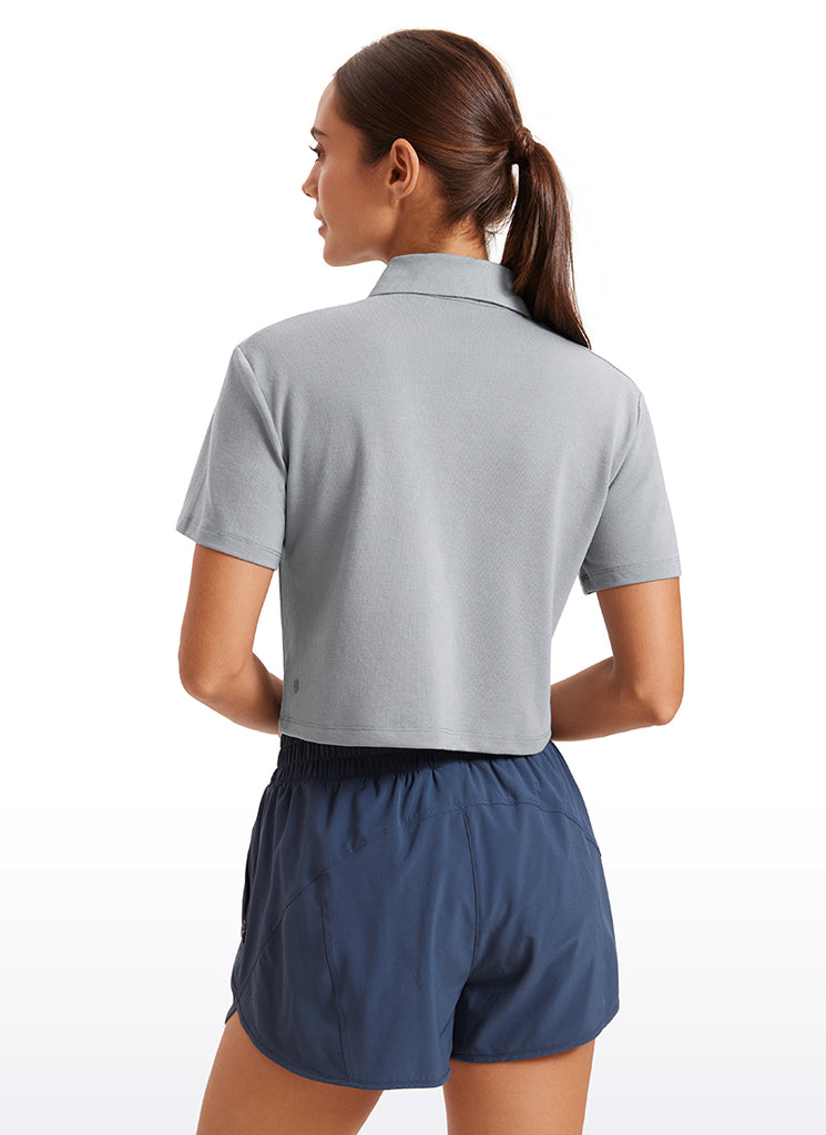 CRZ YOGA Women's 3 Button Collared Quick Dry Cropped Tennis Polo Waves Blue