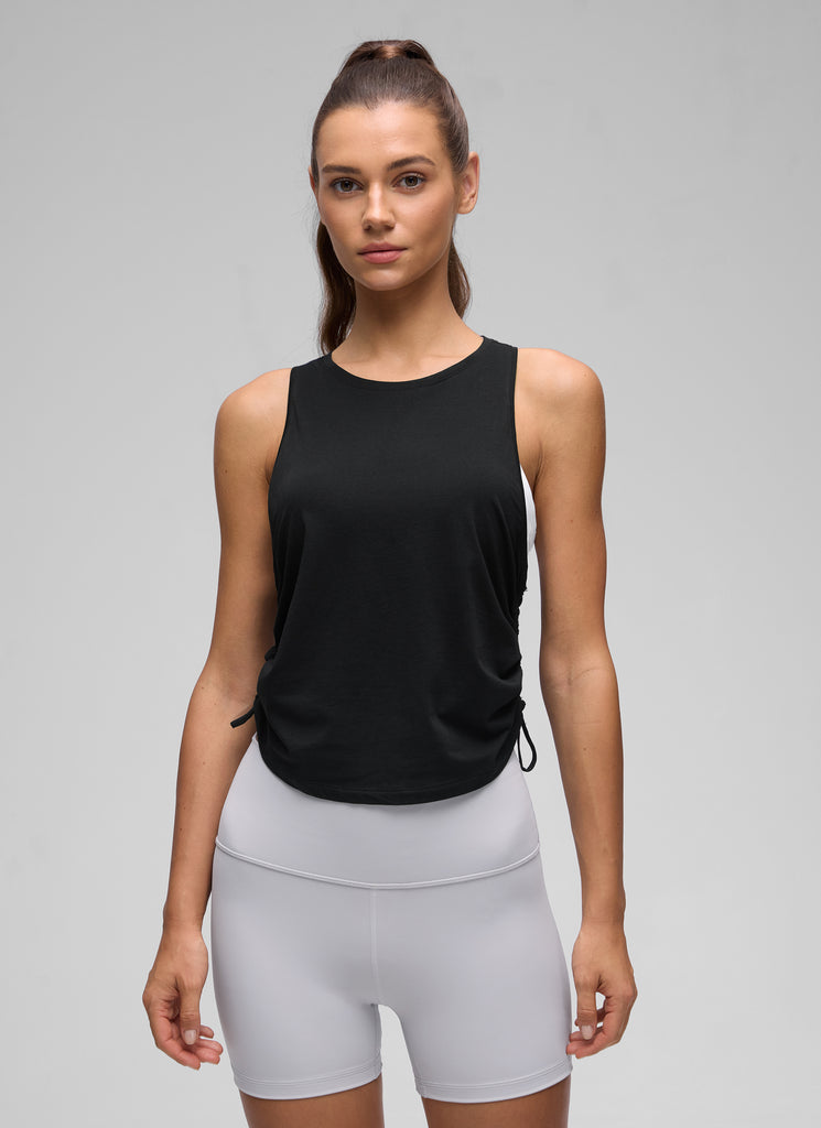CRZ YOGA Women's Yoga Loose Fit Tops Pima Cotton Tank Ruched Racerback Ice Grey White