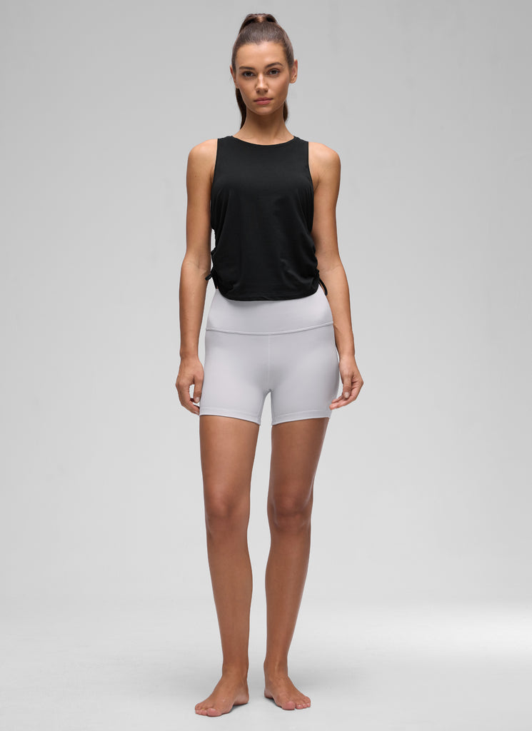 CRZ YOGA Women's Yoga Loose Fit Tops Pima Cotton Tank Ruched Racerback Ice Grey White