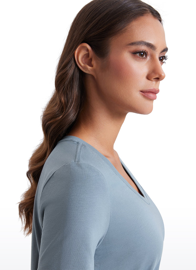 CRZ YOGA Women's Yoga Relaxed Fit Pima Cotton Short Sleeves V Neck True Navy