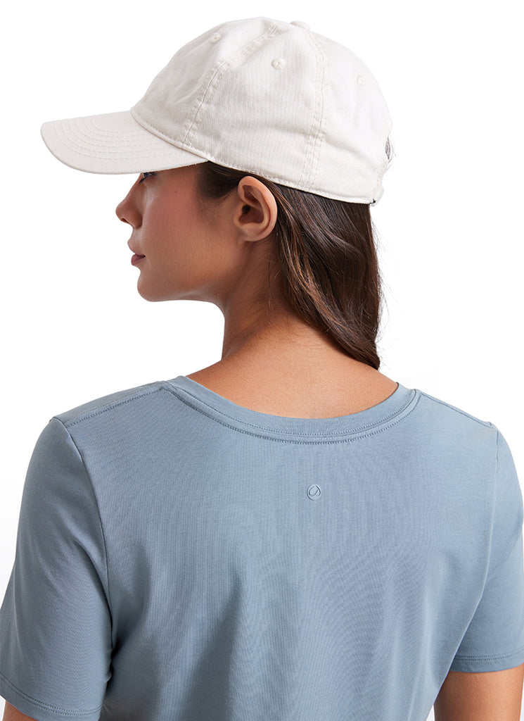 CRZ YOGA Women's Yoga Relaxed Fit Pima Cotton Short Sleeves V Neck True Navy