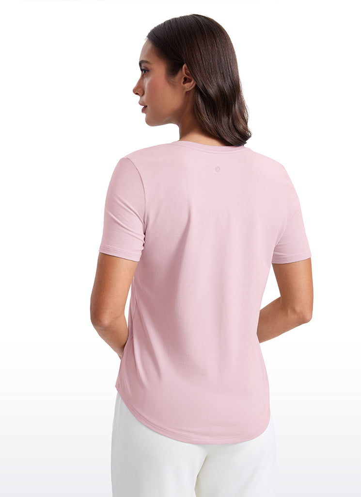 CRZ YOGA Women's Yoga Relaxed Fit Pima Cotton Short Sleeves V Neck Belgian Blue