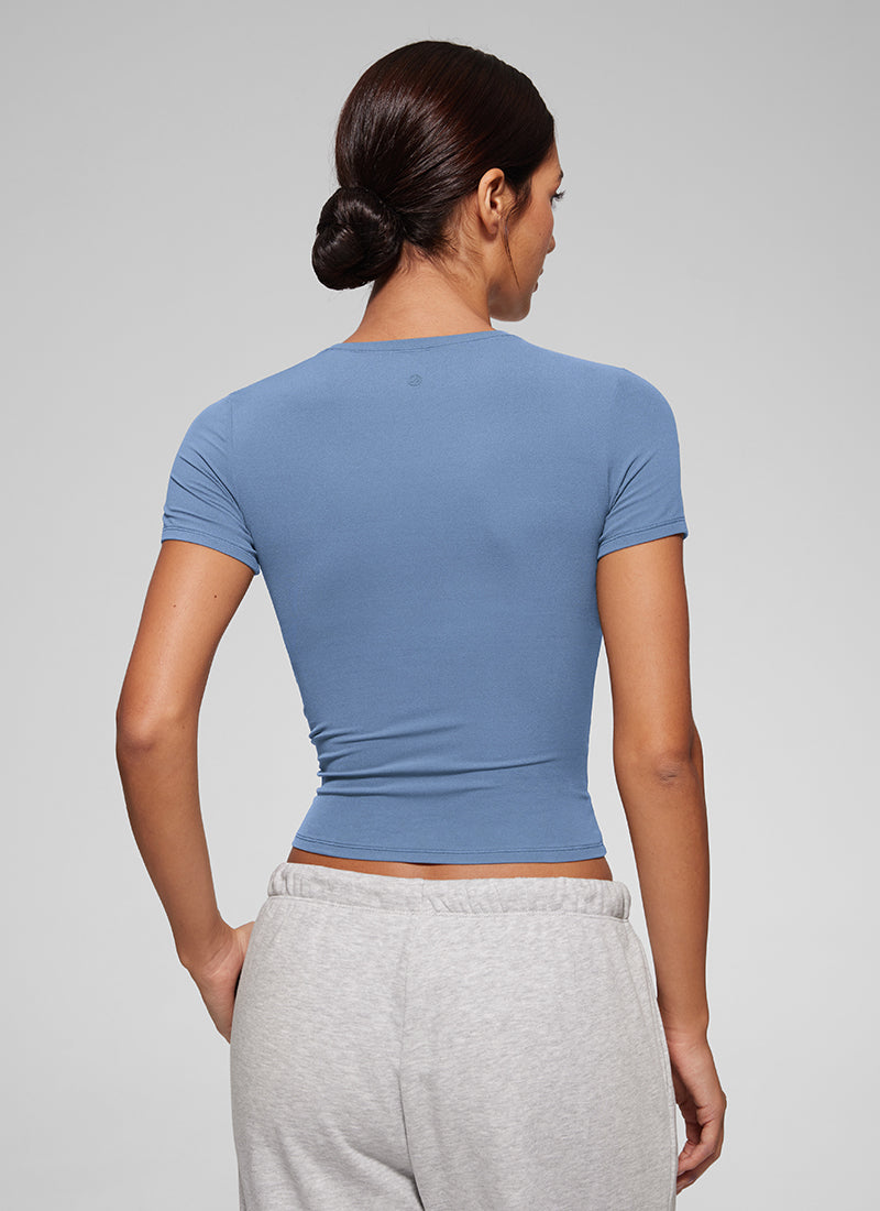 CRZ YOGA Women Going Out Tops Soft High Crew Neck Casual Tight Shirts Oasis Blue