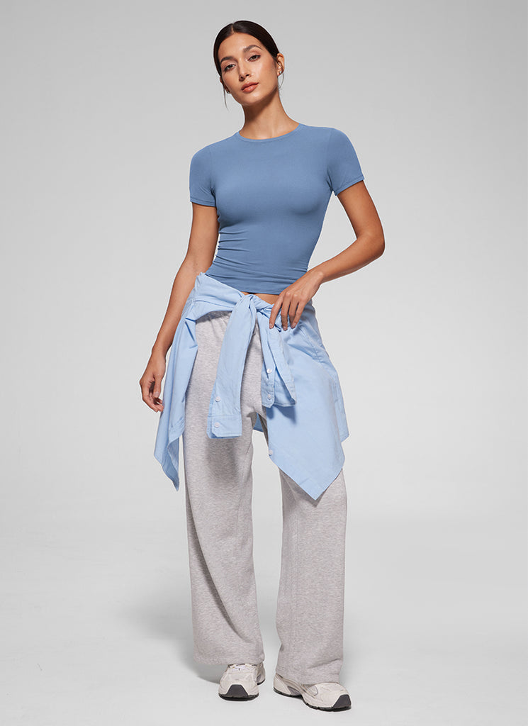 CRZ YOGA Women Going Out Tops Soft High Crew Neck Casual Tight Shirts True Navy