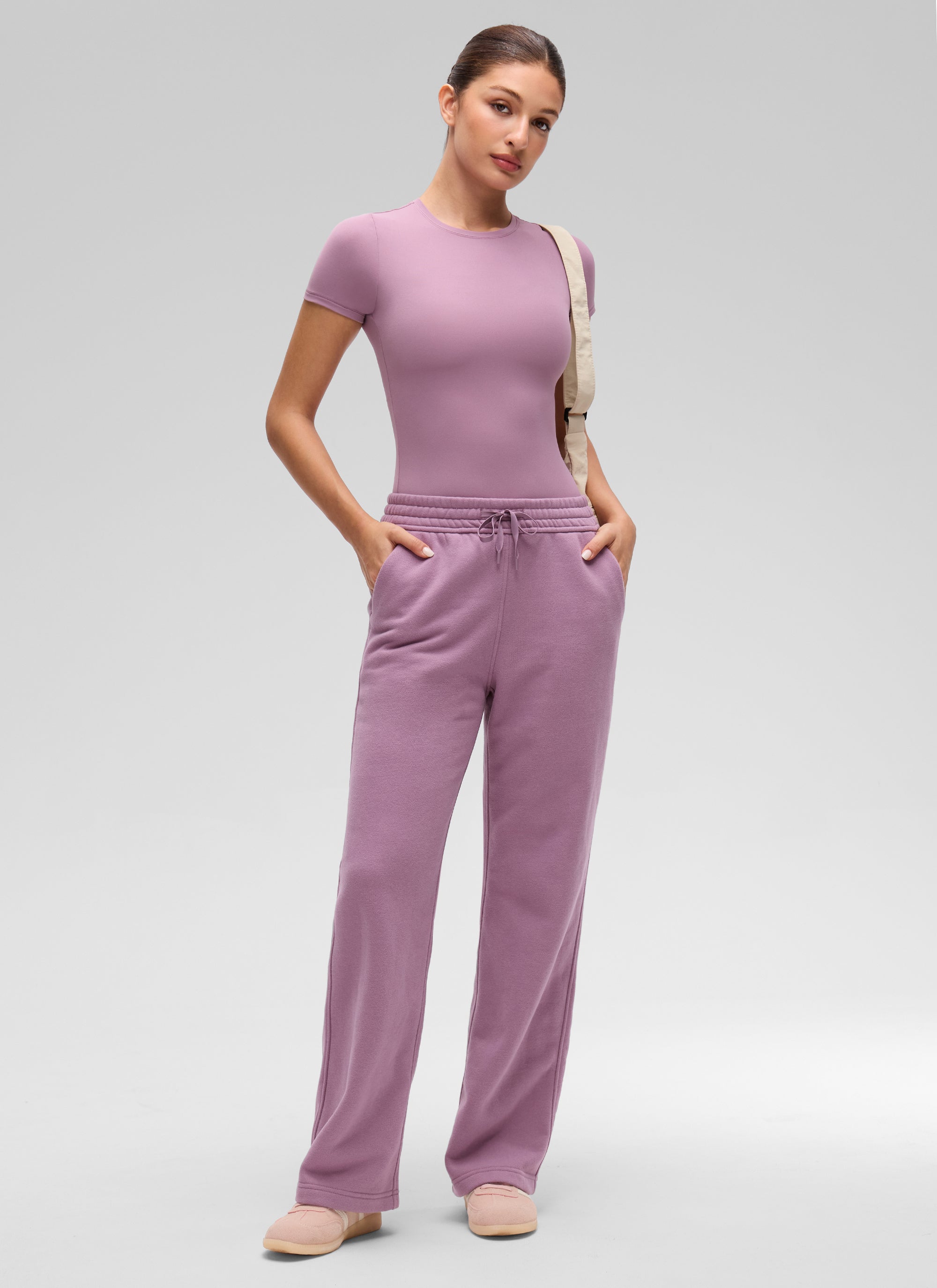 CRZ YOGA Women Going Out Tops Soft High Crew Neck Casual Tight Shirts Light Lavender