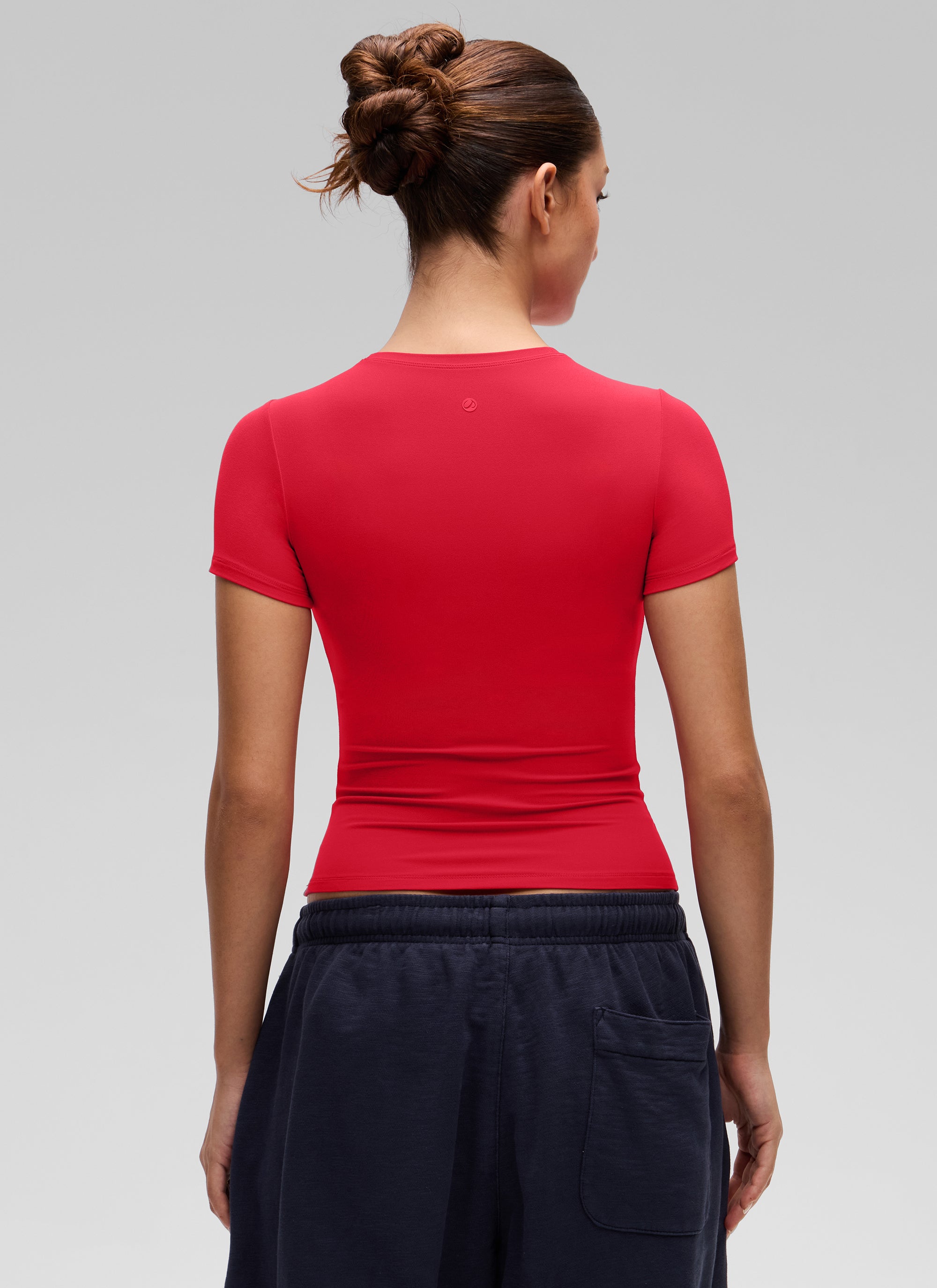 CRZ YOGA Women Going Out Tops Soft High Crew Neck Casual Tight Shirts Aurora Red