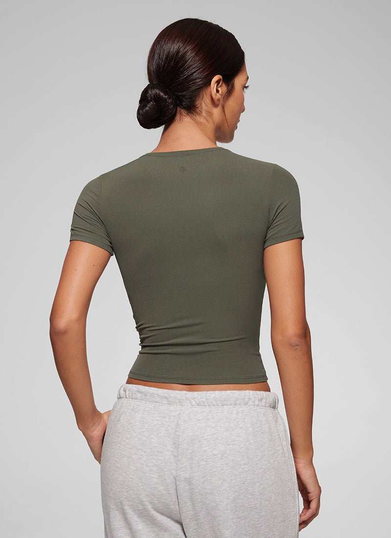 CRZ YOGA Women Going Out Tops Soft High Crew Neck Casual Tight Shirts Light Army Green