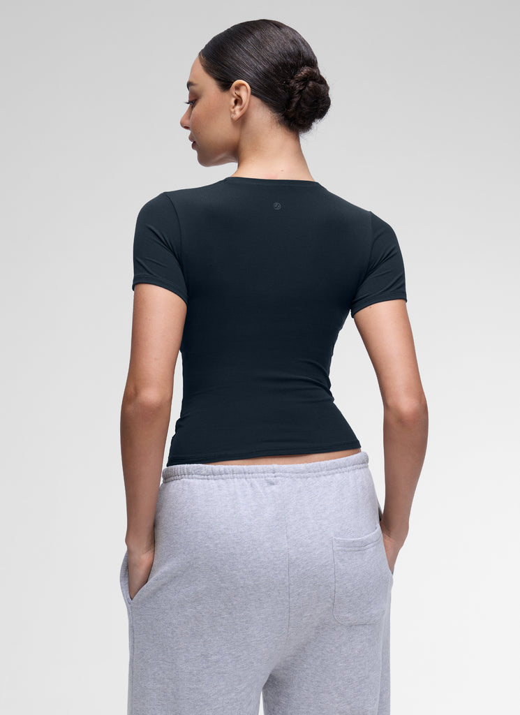 CRZ YOGA Women Going Out Tops Soft High Crew Neck Casual Tight Shirts White