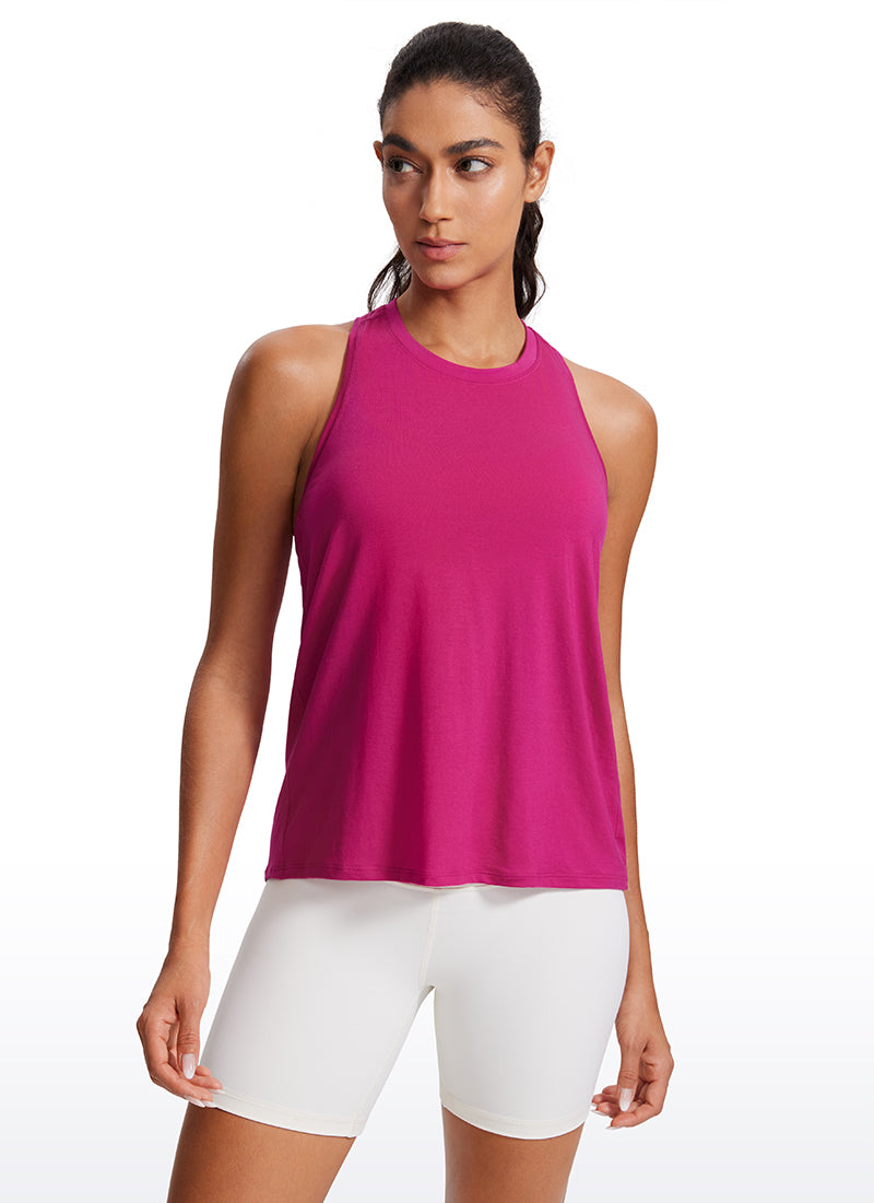 CRZ YOGA Women's Racerback Tank Tops High Crewneck Sleeveless Soft Flowy Granita Pink
