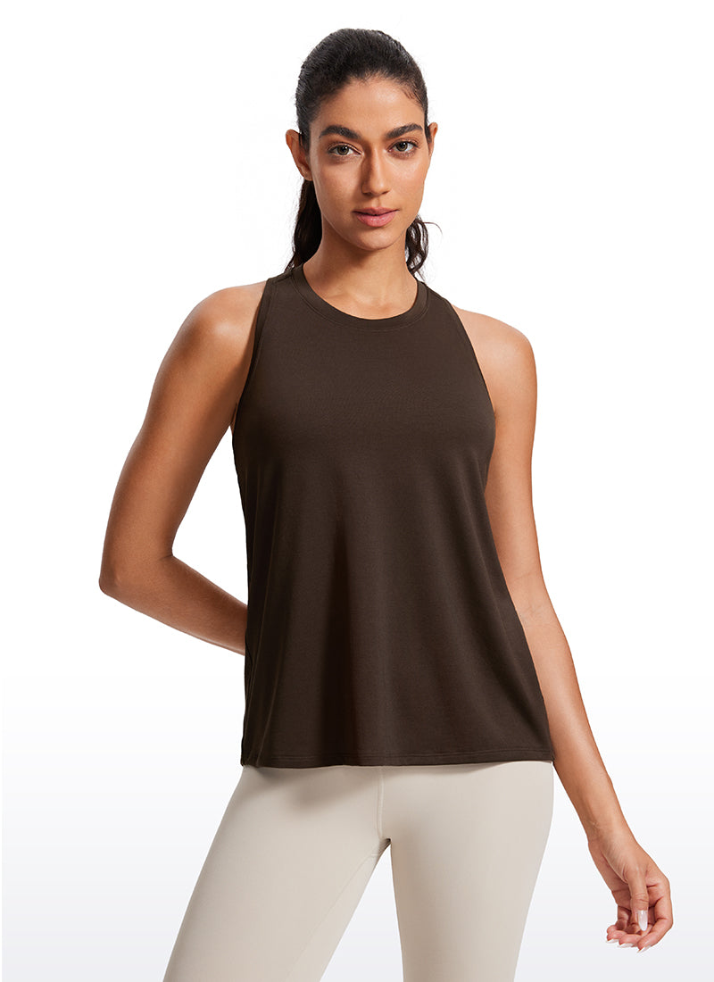 CRZ YOGA Women's Racerback Tank Tops High Crewneck Sleeveless Soft Flowy Hot Fudge Brown