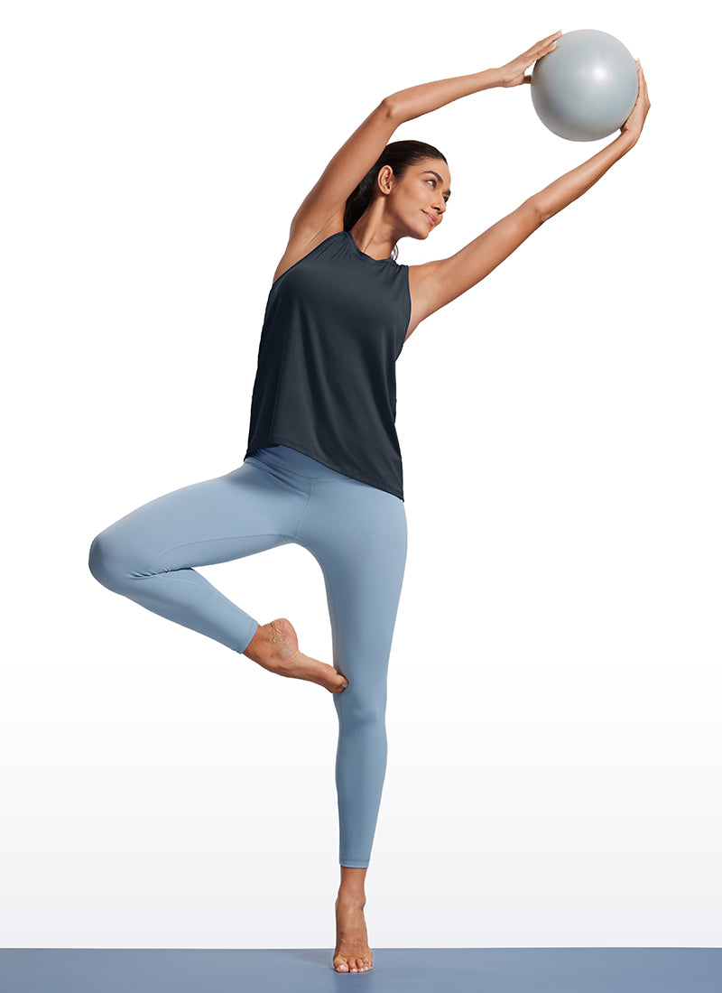 CRZ YOGA Women's Racerback Tank Tops High Crewneck Sleeveless Soft Flowy True Navy