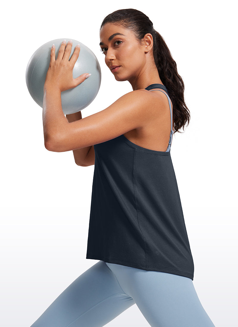 CRZ YOGA Women's Racerback Tank Tops High Crewneck Sleeveless Soft Flowy True Navy