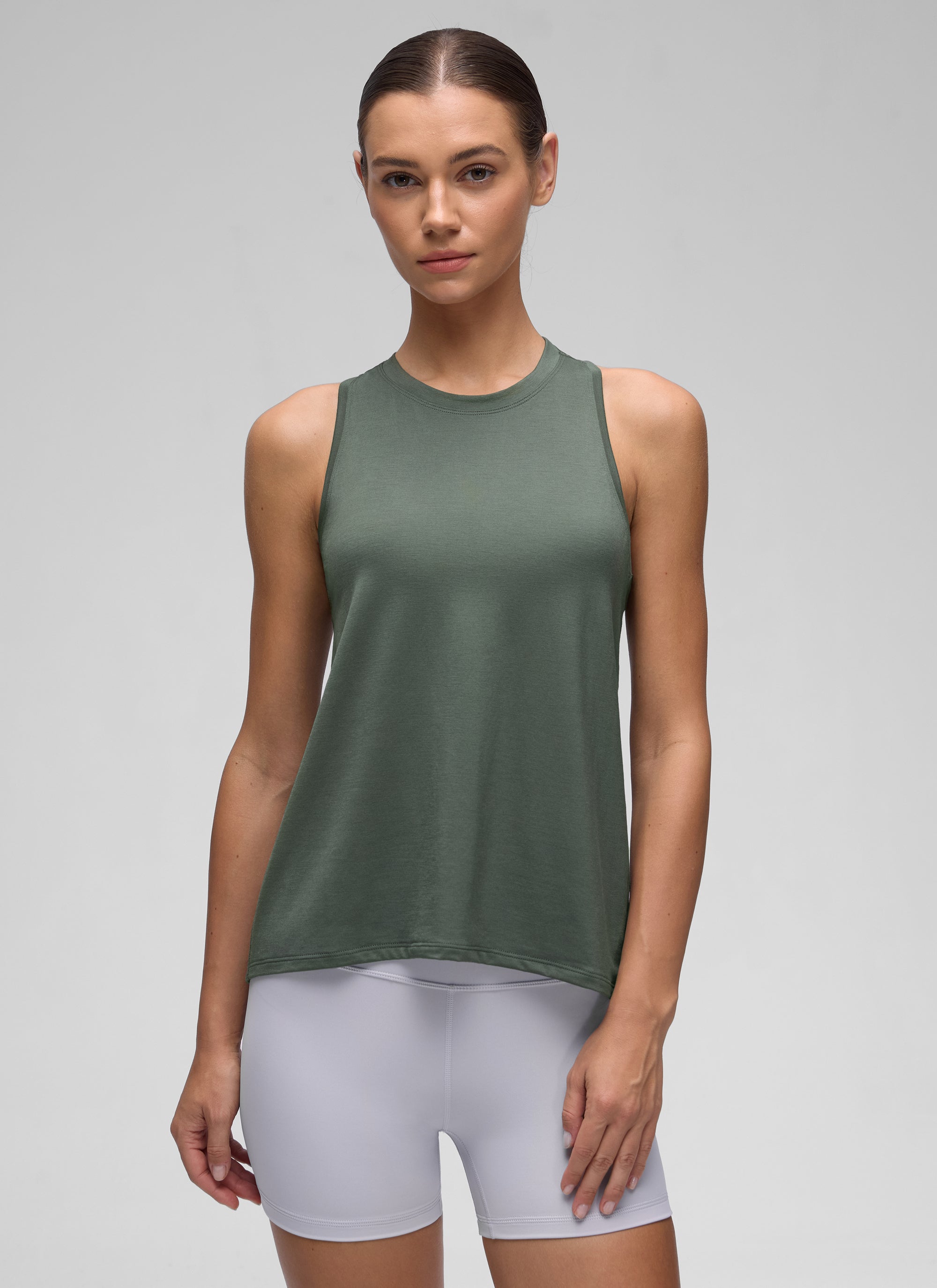 CRZ YOGA Women's Racerback Tank Tops High Crewneck Sleeveless Soft Flowy Grey Sage
