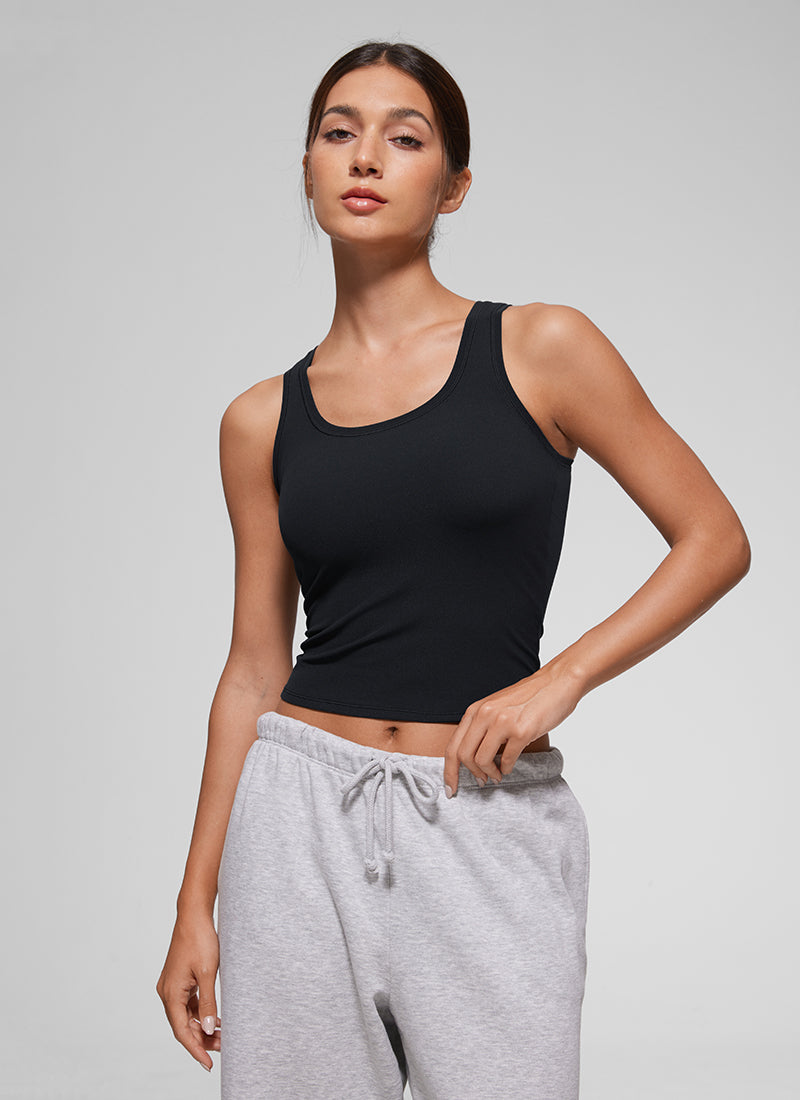 CRZ YOGA Women Softembrace Soft Double Lined Scoop Neck Tanks Casual Tops Black