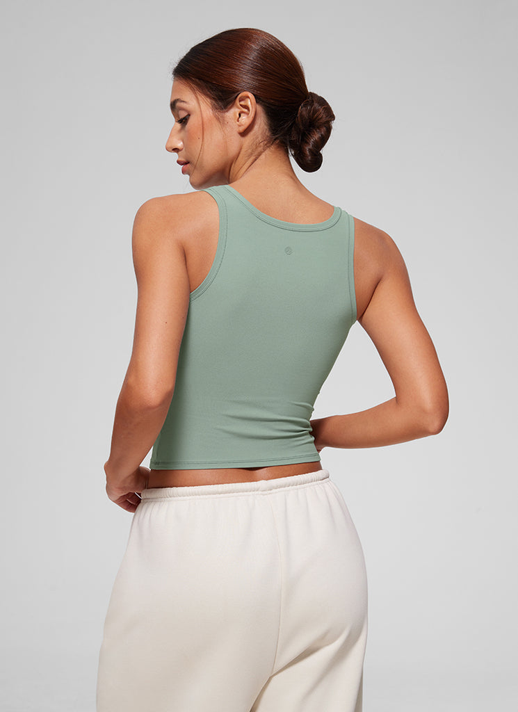 CRZ YOGA Women Softembrace Soft Double Lined Scoop Neck Tanks Casual Tops Green Palm Court