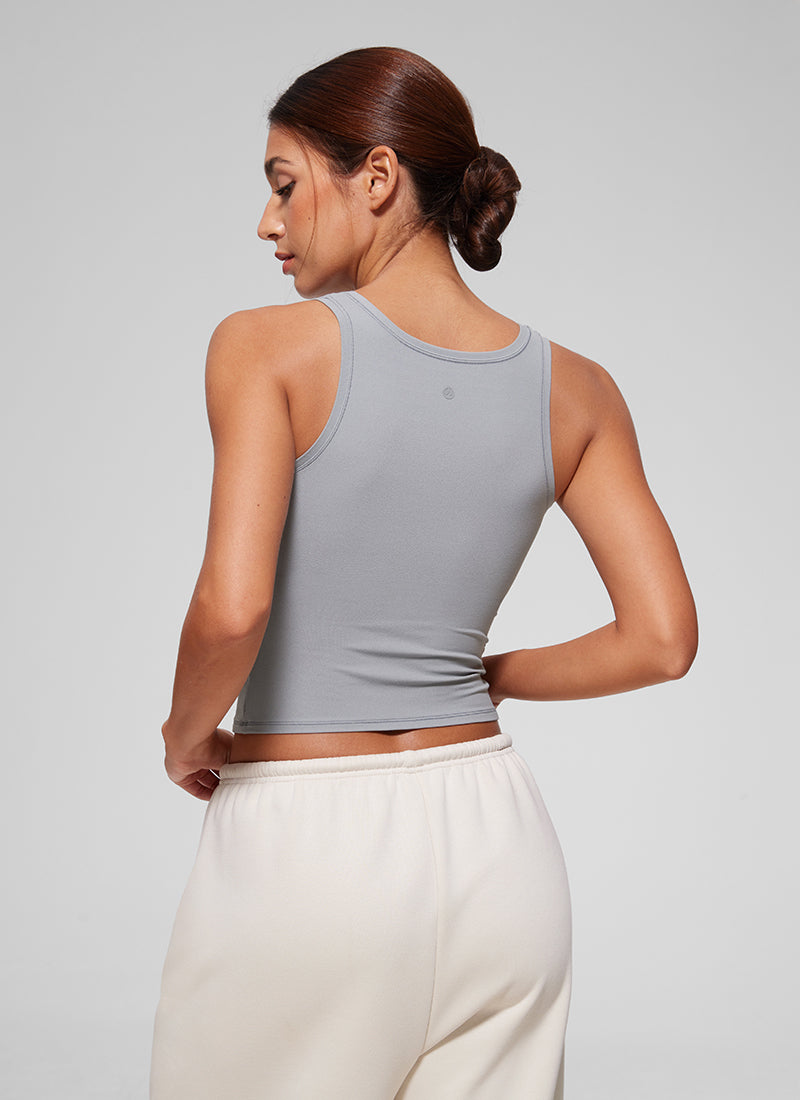 CRZ YOGA Women Softembrace Soft Double Lined Scoop Neck Tanks Casual Tops Rhino Grey
