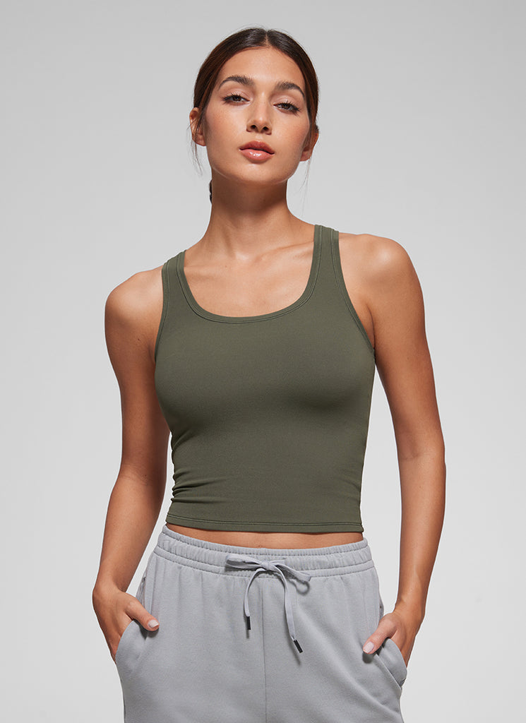 CRZ YOGA Women Softembrace Soft Double Lined Scoop Neck Tanks Casual Tops Hot Fudge Brown