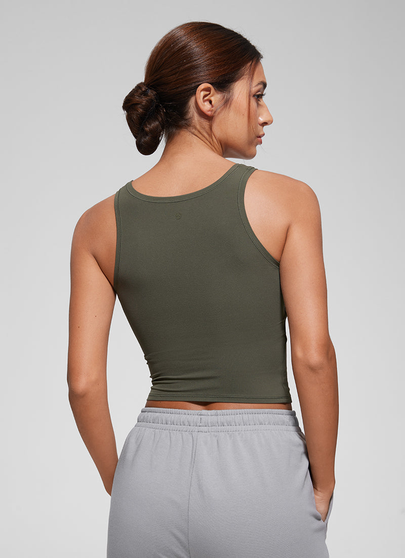 CRZ YOGA Women Softembrace Soft Double Lined Scoop Neck Tanks Casual Tops Light Army Green