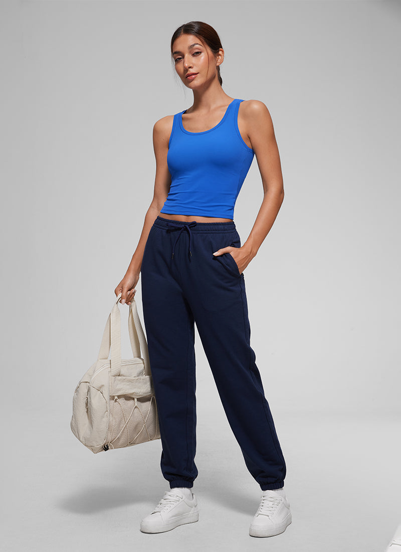 CRZ YOGA Women Softembrace Soft Double Lined Scoop Neck Tanks Casual Tops Sparkle Blue