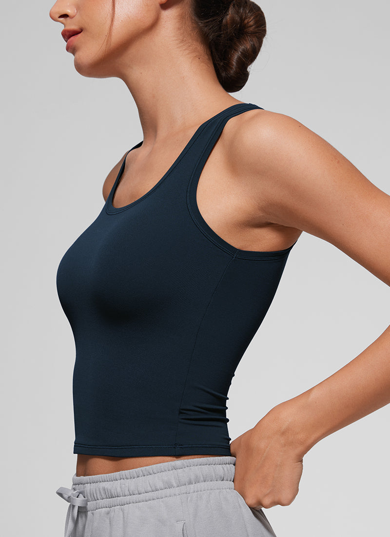 CRZ YOGA Women Softembrace Soft Double Lined Scoop Neck Tanks Casual Tops True Navy