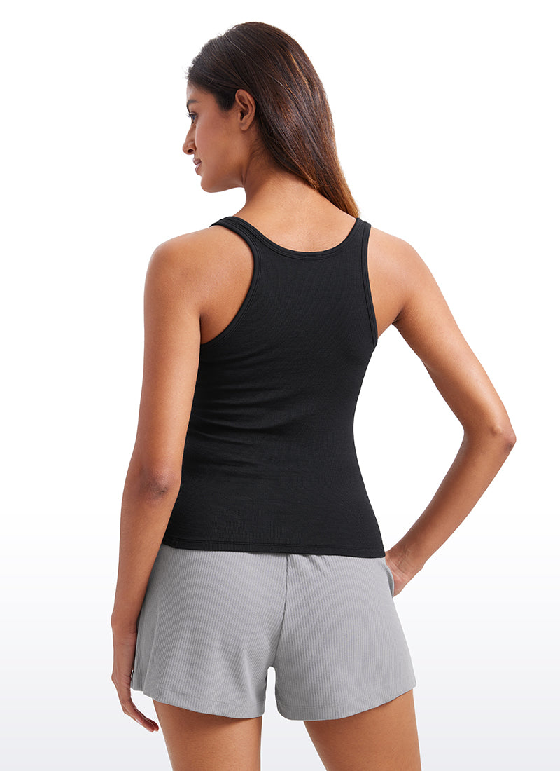 CRZ YOGA Women's Casual Tight Fit Basic Racerback Tank Waist Length Black
