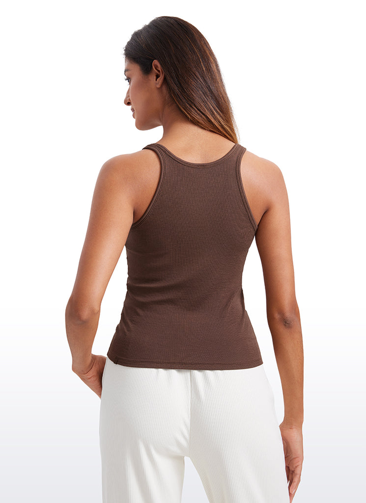 CRZ YOGA Women's Casual Tight Fit Basic Racerback Tank Waist Length Coffee Brown