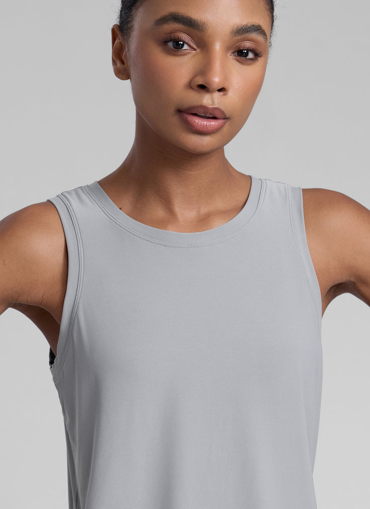 CRZ YOGA Women High Neck Cloudweight Open Back Lightweight Athletic Tank Graphite Green