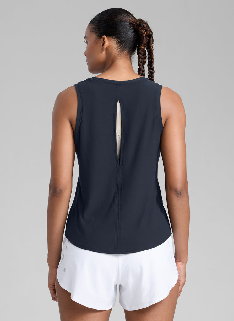 CRZ YOGA Women High Neck Cloudweight Open Back Lightweight Athletic Tank Pink Peony