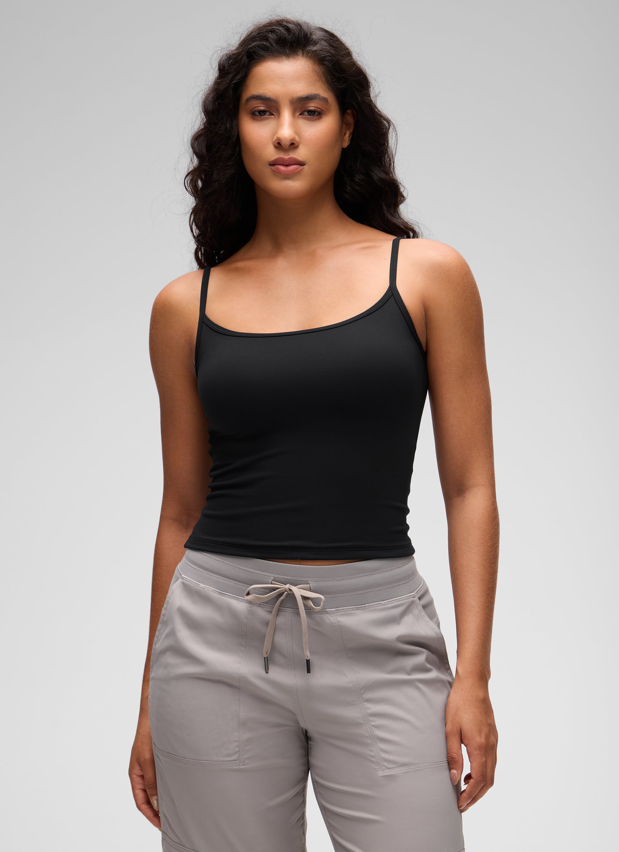 CRZ YOGA Women's Butterluxe Casual Scoop Neck U Back Double Lined Tank Black @model_info:Carol