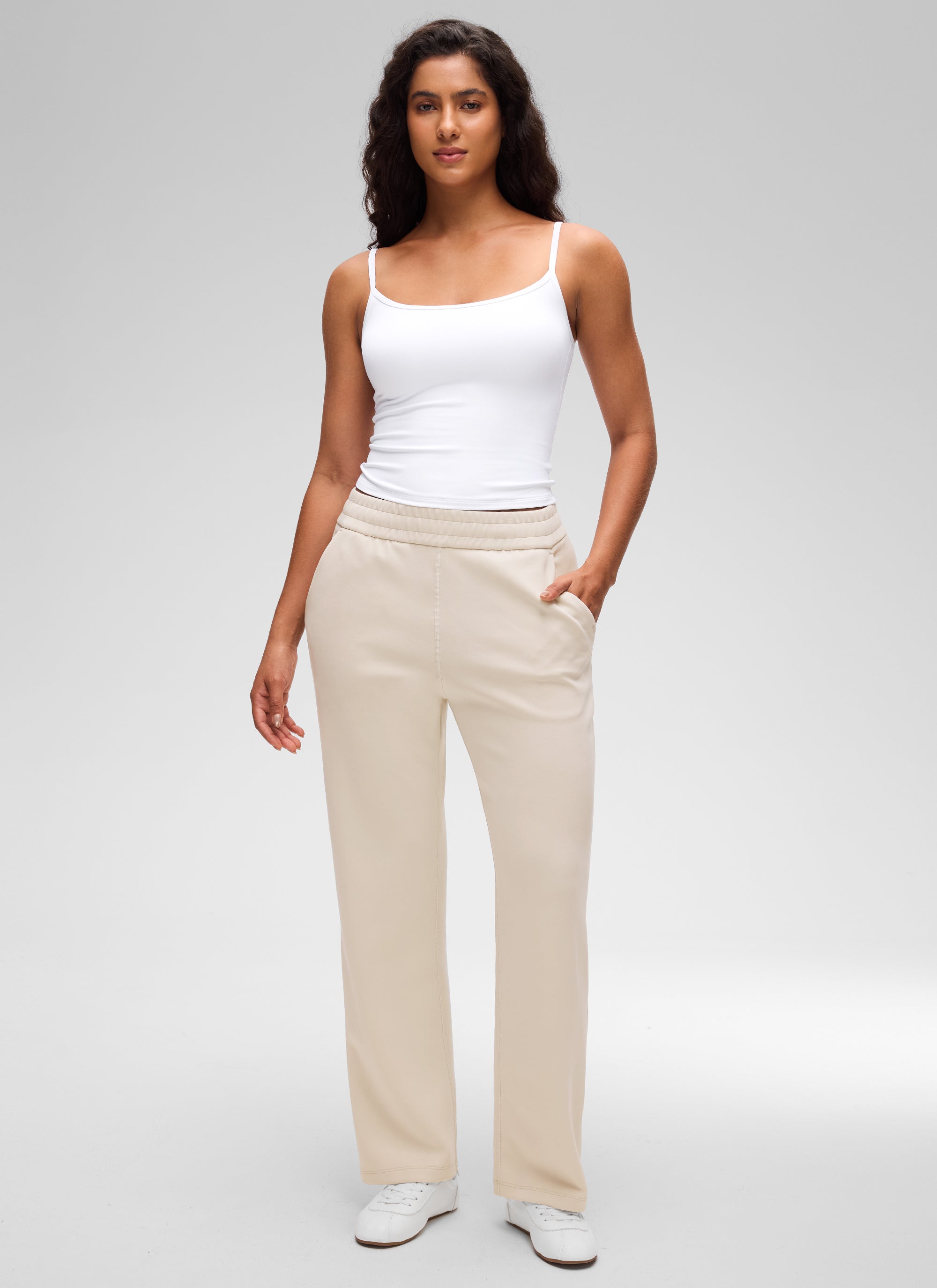 CRZ YOGA Women's Butterluxe Casual Scoop Neck U Back Double Lined Tank White @model_info:Carol